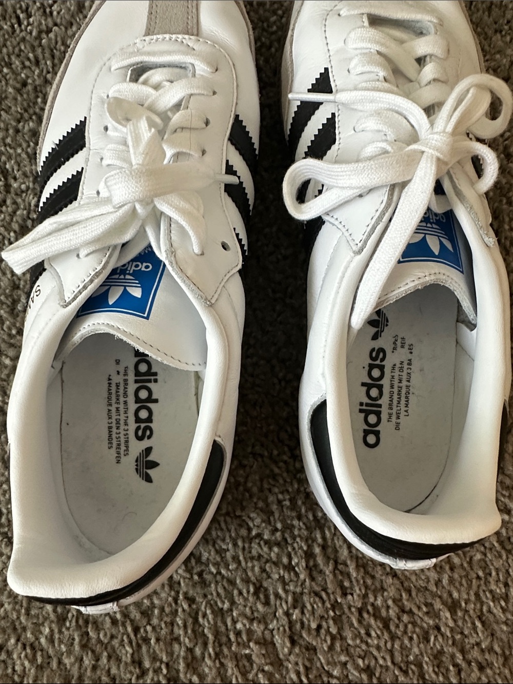 adidas Sambas White Leather Sneakers with Black Stripes and Gray Suede - Picture 2 of 6